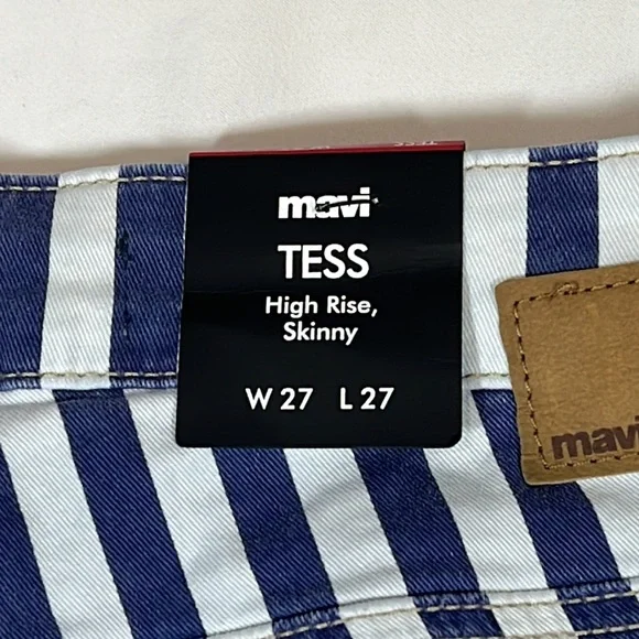 NWT Mavi “Tess” High Rise Skinny Navy Striped Jeans Size 27 - Picture 7 of 9